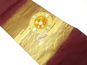 絵皿に草花模様織り出し名古屋帯